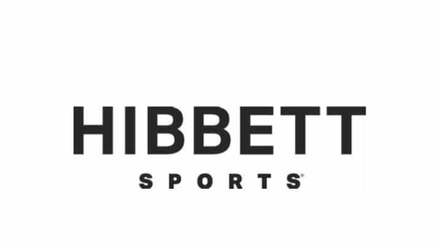 The image shows the Hibbett Sports logo with HIBBETT in bold black uppercase letters above the smaller word SPORTS also in black uppercase letters on a white background.