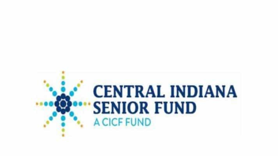 Logo of the Central Indiana Senior Fund, a CICF fund, featuring a blue and yellow dotburst design to the left of the organization’s name in blue and teal text on a white background.