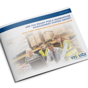 A group of four people in safety vests reviews documents and a computer in a warehouse setting. The cover text reads, “Are You Ready for a Warehouse Management System (WMS)? What Every Operations Executive Should Know.”.