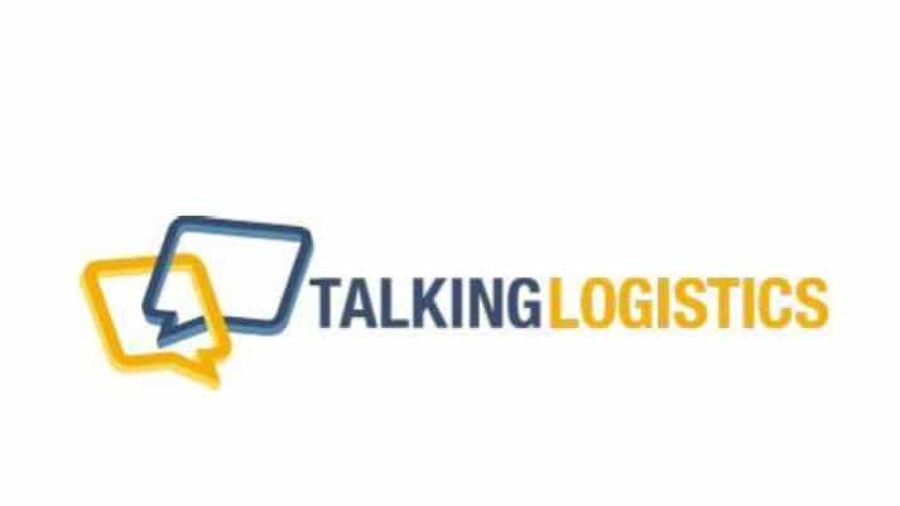 Logo for Talking Logistics featuring two overlapping speech bubbles—one blue and one yellow—on the left side, with the words TALKING LOGISTICS in blue and yellow text to the right.