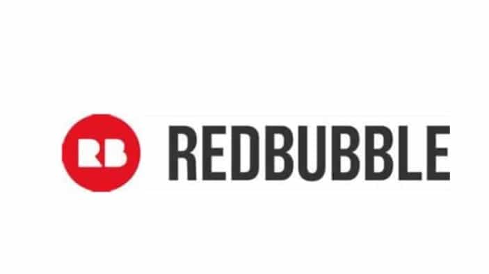 Redbubble logo with a red circle containing the white letters RB on the left, and the word REDBUBBLE in bold black capital letters to the right.