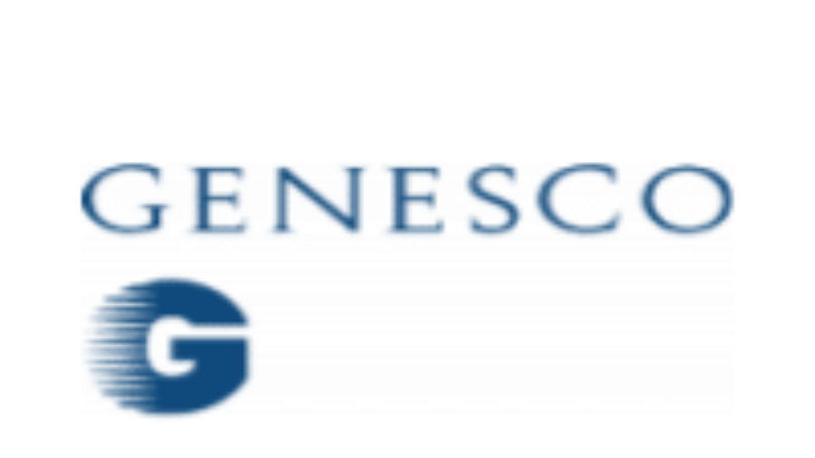 Genesco logo with the name GENESCO in blue capital letters above a blue circular G design featuring horizontal lines. The background is white.