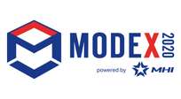 Logo for MODEX 2020 featuring a geometric M icon in red and blue, the text MODEX 2020 with X in red, and powered by MHI with a star symbol.