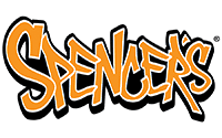 Spencers logo in bold, stylized orange and black lettering on a light gray background, symbolizing the brand’s role as a power platform for creativity and self-expression.