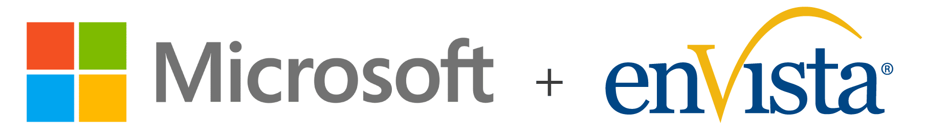 Microsoft and enVista logos side by side, separated by a plus sign, on a light gray background—highlighting their collaboration with Dynamics 365 Business Central.