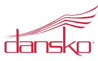 Red Dansko logo in lowercase letters with stylized, curved lines above the text resembling a wing, all on a white background—reflecting Dansko's commitment to innovation and warehouse optimization.