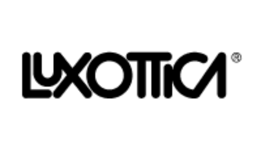 Black Luxottica logo in bold, stylized letters on a light gray background.