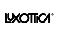 Black Luxottica logo in bold, stylized letters on a light gray background.