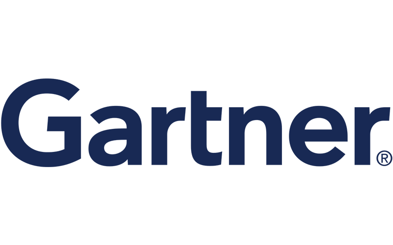 The image shows the Gartner logo, featuring the word Gartner in bold, dark blue letters on a light gray background.