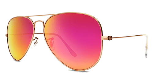 Aviator-style sunglasses with thin gold metal frames and large, mirrored lenses that blend pink, orange, and yellow hues—perfect for standing out at your next distribution center automation site visit.