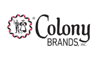 Colony Brands, Inc. logo features a black and white illustration of two people in old-fashioned clothing, surrounded by a red and black oval border, next to the company name in stylized text—symbolizing innovative retail solutions.