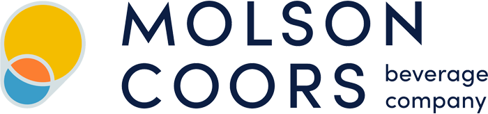Logo of Molson Coors Beverage Company with bold navy text and overlapping yellow, orange, and blue circular shapes on the left.