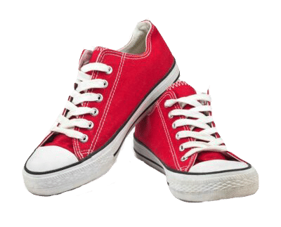 A pair of red canvas sneakers with white laces and rubber soles, placed on a plain white background—an ideal addition to any creative warehouse design consulting space. One shoe stands upright while the other leans against it.