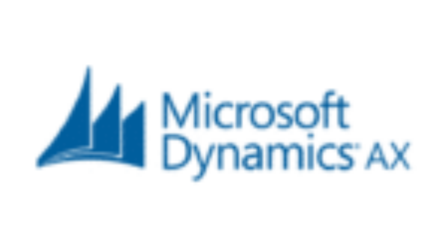 Logo of Microsoft Dynamics AX featuring three blue stylized sails to the left and the text Microsoft Dynamics AX in blue to the right on a white background.