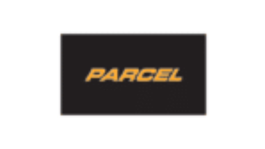 A black rectangle with the word PARCEL in bold, yellow, italicized capital letters centered on it.