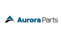 Aurora Parts logo featuring a stylized blue and black “A” graphic to the left, with “Aurora” in bold blue letters and “Parts” in black text on a light gray background.
