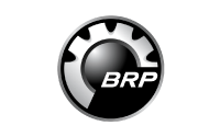 A circular logo featuring a black and silver gear design with the letters BRP in white, set against a gray background.