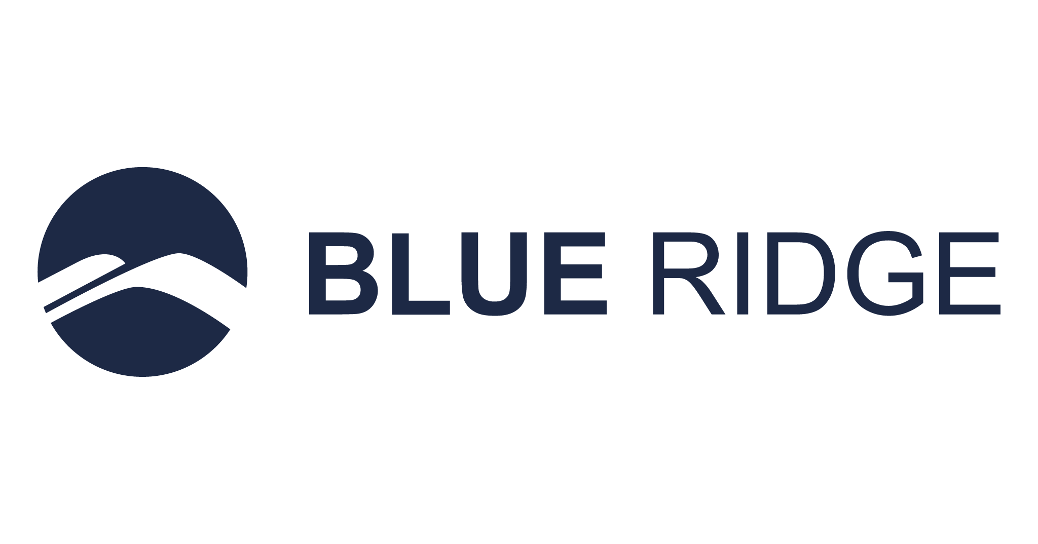 Logo with a dark blue circle containing stylized white mountains, next to the words BLUE RIDGE in bold, dark blue uppercase letters on a light background—ideal for an inventory optimization consulting brand.