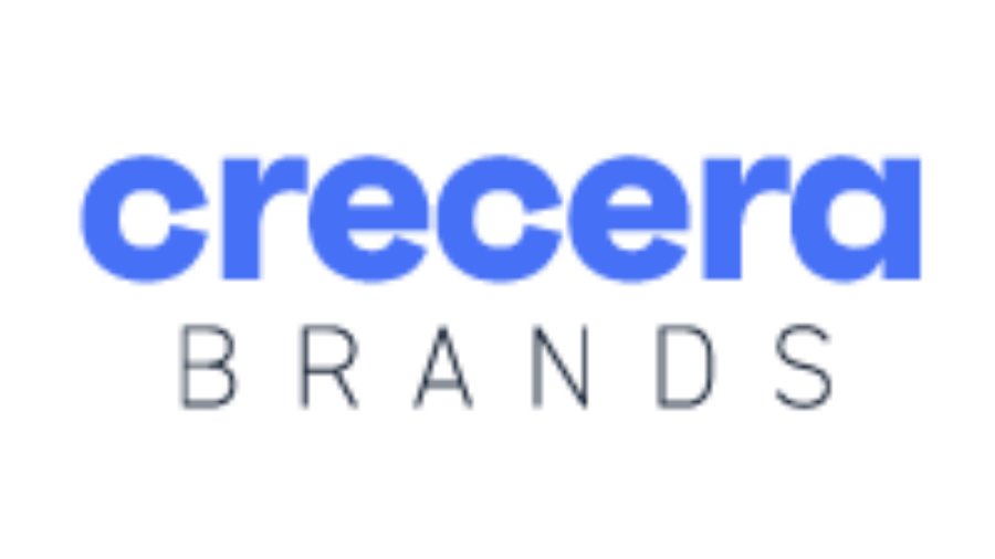Blue text reading crecera above black text reading BRANDS on a light gray background.