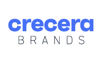 Blue text reading crecera above black text reading BRANDS on a light gray background.