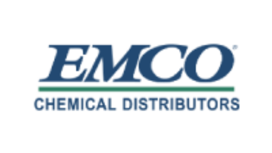 Logo of EMCO Chemical Distributors with the company name in blue capital letters; EMCO is written larger above a green line, with CHEMICAL DISTRIBUTORS below in smaller text.
