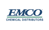 Logo of EMCO Chemical Distributors with the company name in blue capital letters; EMCO is written larger above a green line, with CHEMICAL DISTRIBUTORS below in smaller text.