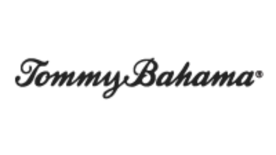 The image shows the Tommy Bahama logo in black cursive lettering on a light gray background.