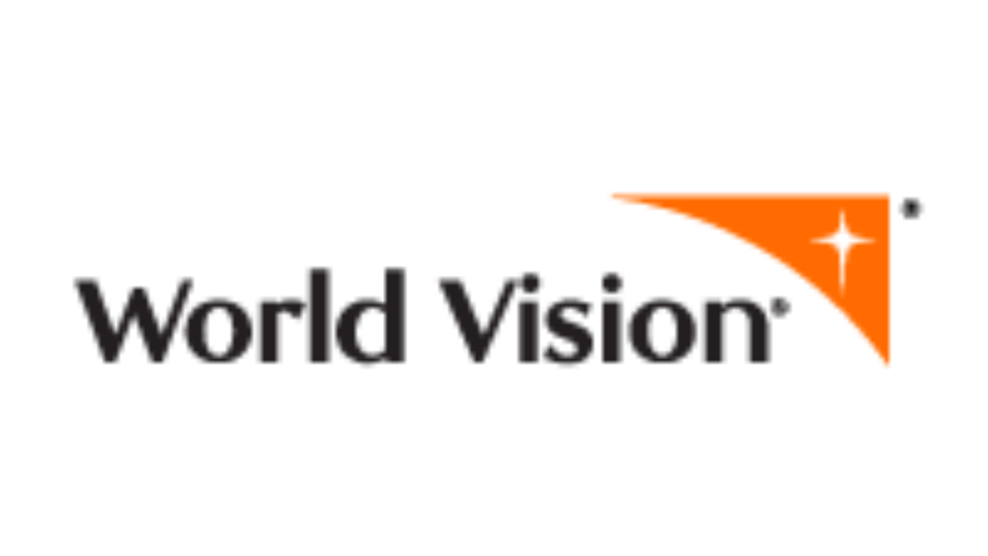 World Vision logo featuring the words World Vision in black text next to an orange triangular shape with a white starburst in the upper right corner.