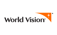 World Vision logo featuring the words World Vision in black text next to an orange triangular shape with a white starburst in the upper right corner.