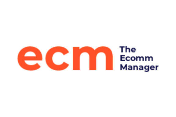 Logo with large orange letters ecm on the left and smaller dark blue text The Ecomm Manager on the right, all on a white background.