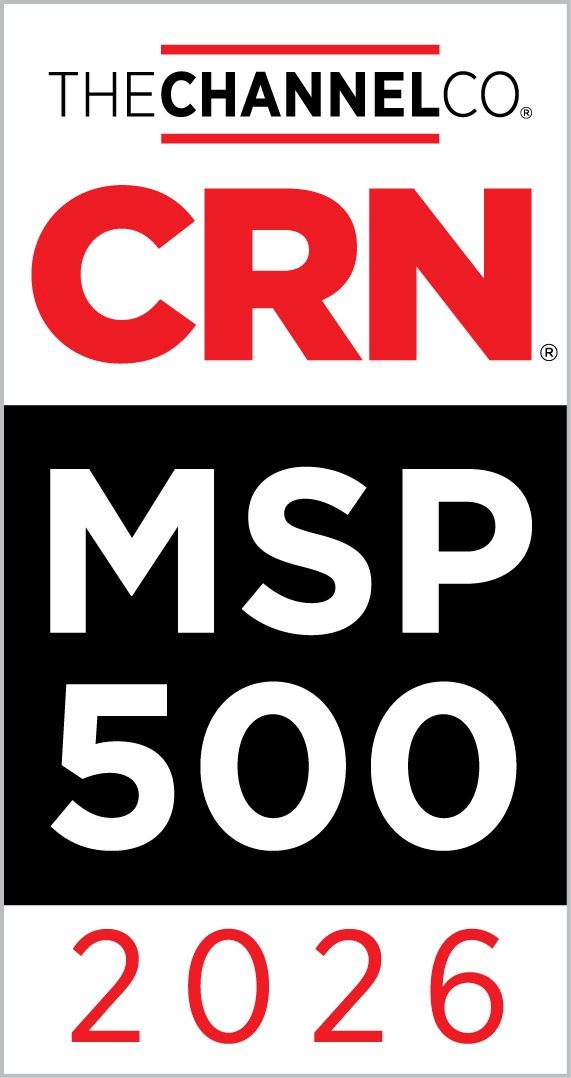 Award badge with THE CHANNEL CO. CRN MSP 500 2026 in bold text, featuring red, black, and white color blocks.