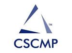 The image shows the CSCMP logo, featuring three blue triangular shapes forming an abstract triangle above the text CSCMP in bold blue letters on a white background.
