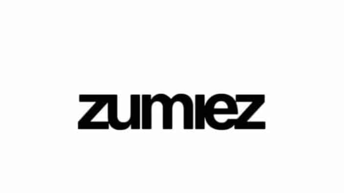 The image shows the Zumiez logo, featuring the brand name zumiez in bold, black, lowercase letters on a white background.