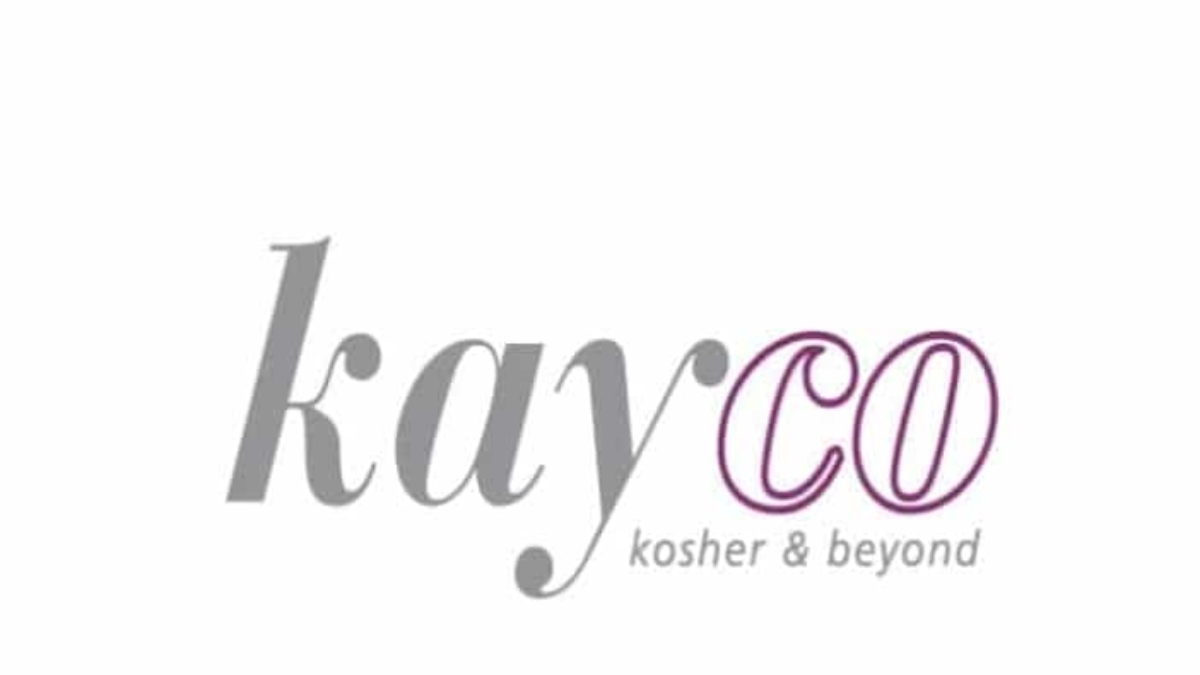 The Kayco logo features the word kayco with kay in gray and co in outlined purple letters. Below, the tagline kosher & beyond appears in gray lowercase text.