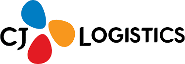 CJ Logistics logo with three overlapping teardrop shapes in blue, orange, and red to the left of the black text CJ LOGISTICS on a white background.