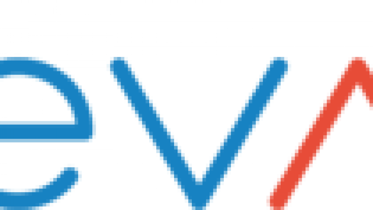 The word elevate in blue lowercase letters, with the letter v stylized in red as an upside-down V.