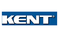 The image shows the KENT logo with bold white letters on a blue rectangular background, symbolizing innovation and reliability much like Microsoft Dynamics 365 for Manufacturing.