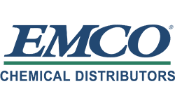 EMCO Chemical Distributors logo with EMCO in large blue letters above a green horizontal line, highlighting Chemical Distributors in smaller blue text below—trusted by businesses for solutions like Dynamics 365 Field Service.