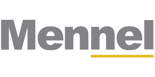 The word “Mennel” in large, bold gray letters with a yellow line underneath the “e-l”, set on a light gray background—reflecting the modern efficiency of Dynamics 365 Finance.