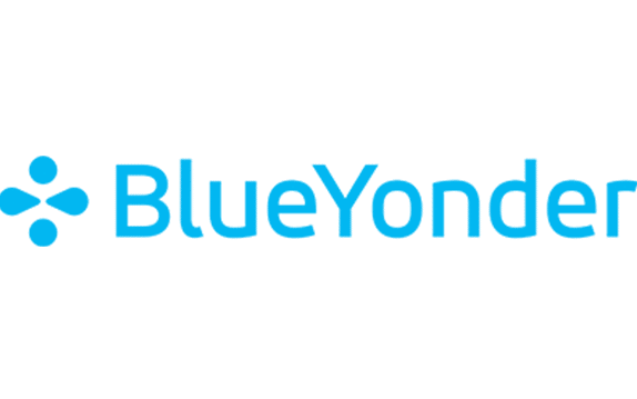 Blue Yonder logo featuring a blue abstract symbol to the left of the words Blue Yonder, emphasizing alliances, written in a modern blue font on a light gray background.