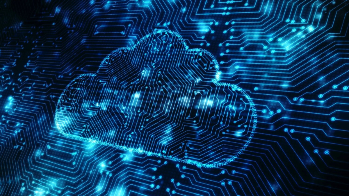 A glowing cloud icon is integrated into a circuit board pattern, symbolizing cloud computing, managed services, and digital technology, with blue lights and lines representing data connections and electronic circuits.