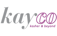 Kayco logo with kay in gray lowercase script and CO in purple uppercase script, reminiscent of microsoft azure's sleek look, with the tagline kosher & beyond in purple below.