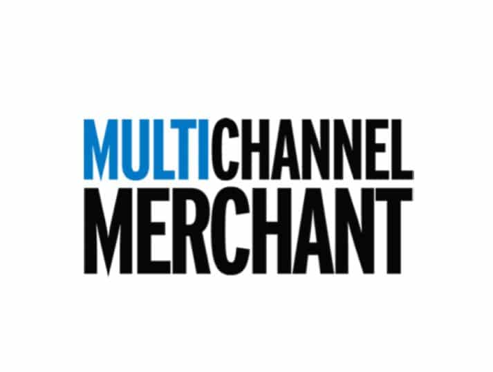 The image features the words MULTICHANNEL MERCHANT in bold, uppercase letters on a white background, resembling the clarity and organization of an effective order management system. MULTI is in blue, while CHANNEL MERCHANT is in black.