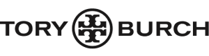 The image shows the Tory Burch logo with the brand name TORY BURCH in black letters, separated by a circular emblem featuring a symmetrical geometric design—symbolizing precision akin to warehouse optimization.