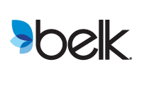 Belk logo featuring the word belk in lowercase black letters, with three overlapping blue petals forming a flower shape to the left of the text.