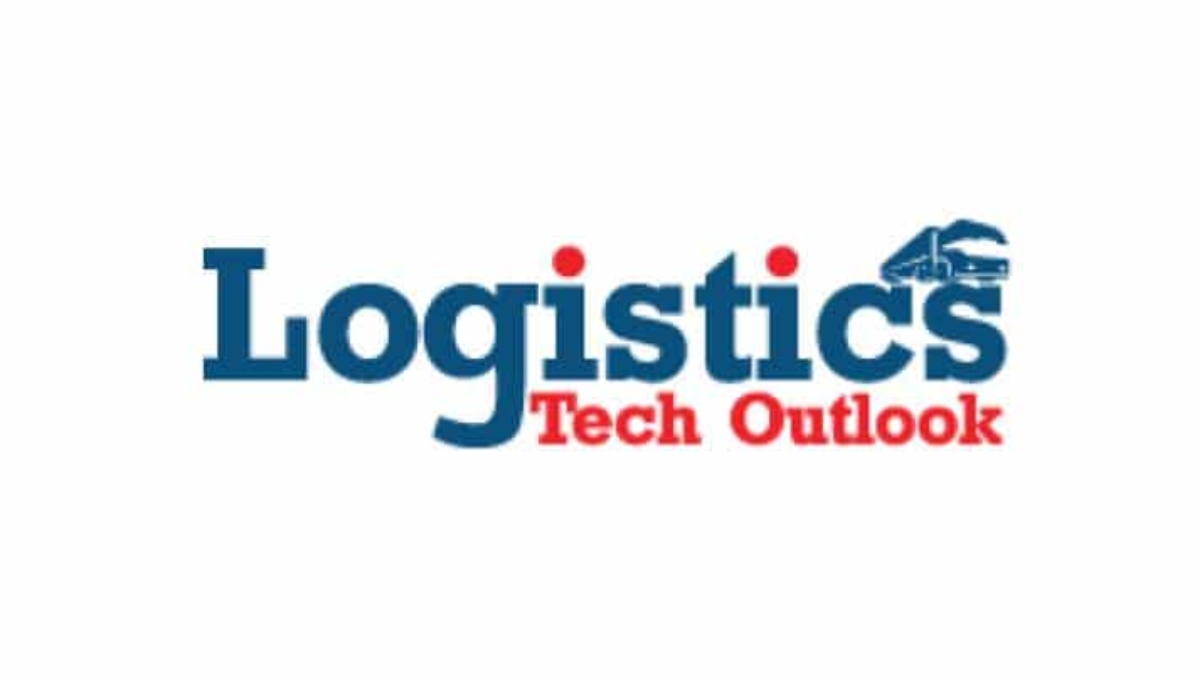 Logo for Logistics Tech Outlook with Logistics in blue and Tech Outlook in red. The i in Logistics is topped with a blue truck icon. White background.