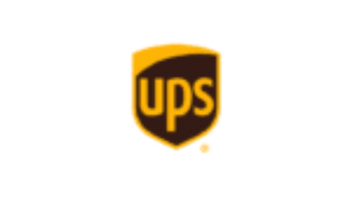 The image shows the UPS logo, featuring the lowercase letters ups in yellow on a brown and yellow shield-shaped background, centered on a white background.