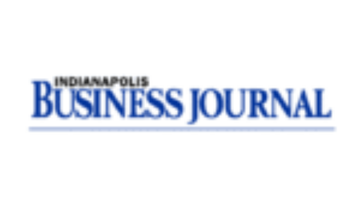 Logo for the Indianapolis Business Journal, featuring the publications name in bold blue and black text on a white background with a horizontal blue line underneath.