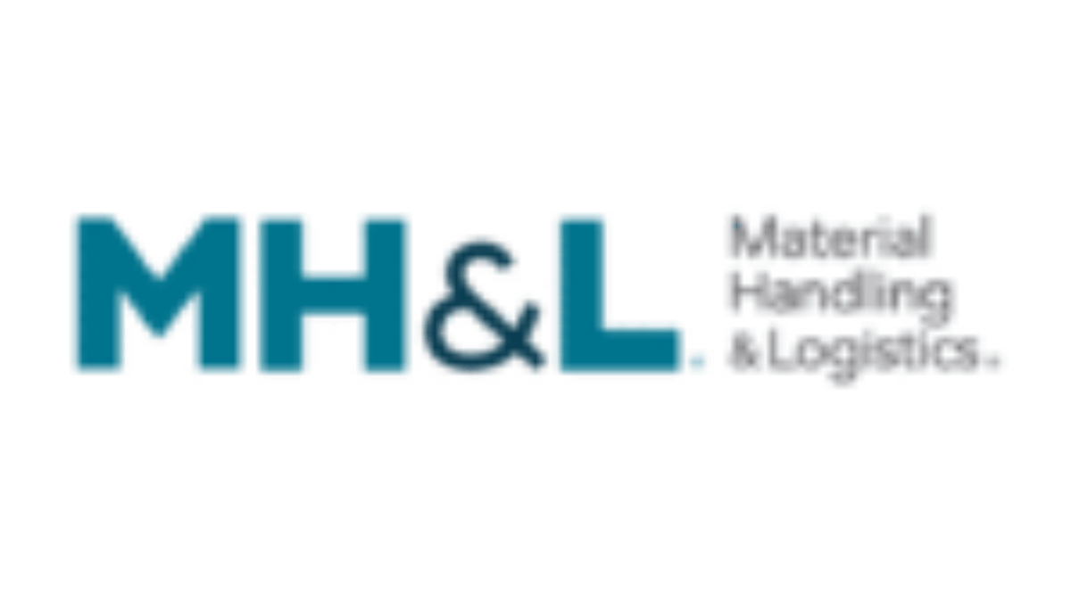 Logo with large teal letters MH&L and smaller black text to the right reading Material Handling & Logistics. on a white background.