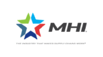 MHI logo featuring a stylized star in blue, green, and dark blue, next to the bold letters MHI. Below is the tagline: The Industry That Makes Supply Chains Work.